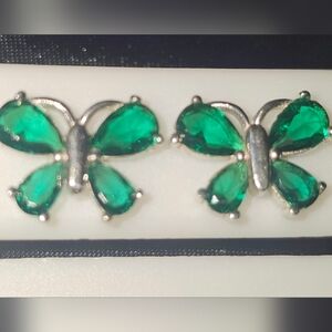 925 Sterling Silver- Green Gem Stone Butterfly/ Dragonfly Post Back Earring‎ NEW